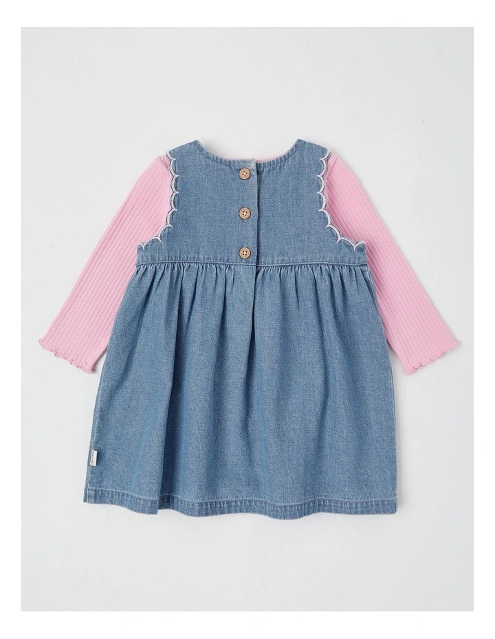Ella Embroidered Chambray dress and Rib Top Set in Blue image 3