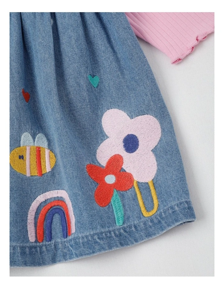 Ella Embroidered Chambray dress and Rib Top Set in Blue image 4