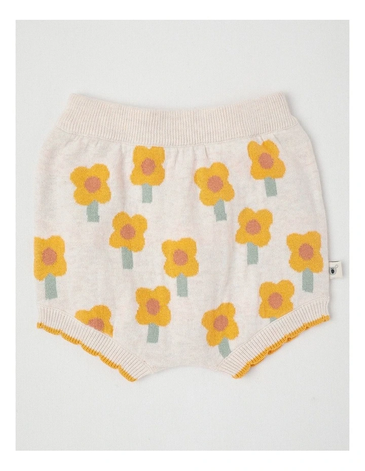 Naturals Eva Knitted Top & Bottom Set with Intarsia Daisies in Oat Marle image 5