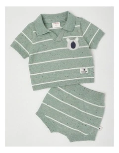 Naturals Rusty Knitted Top & Bottom Set with Koala Embroidery in Sage