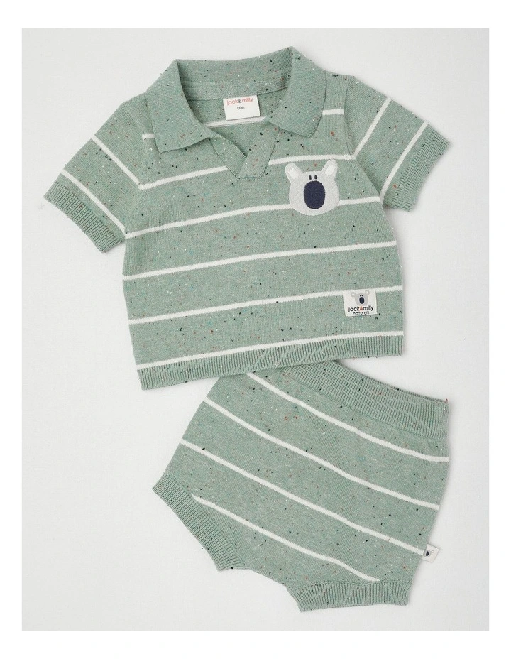 Naturals Rusty Knitted Top & Bottom Set with Koala Embroidery in Sage image 1