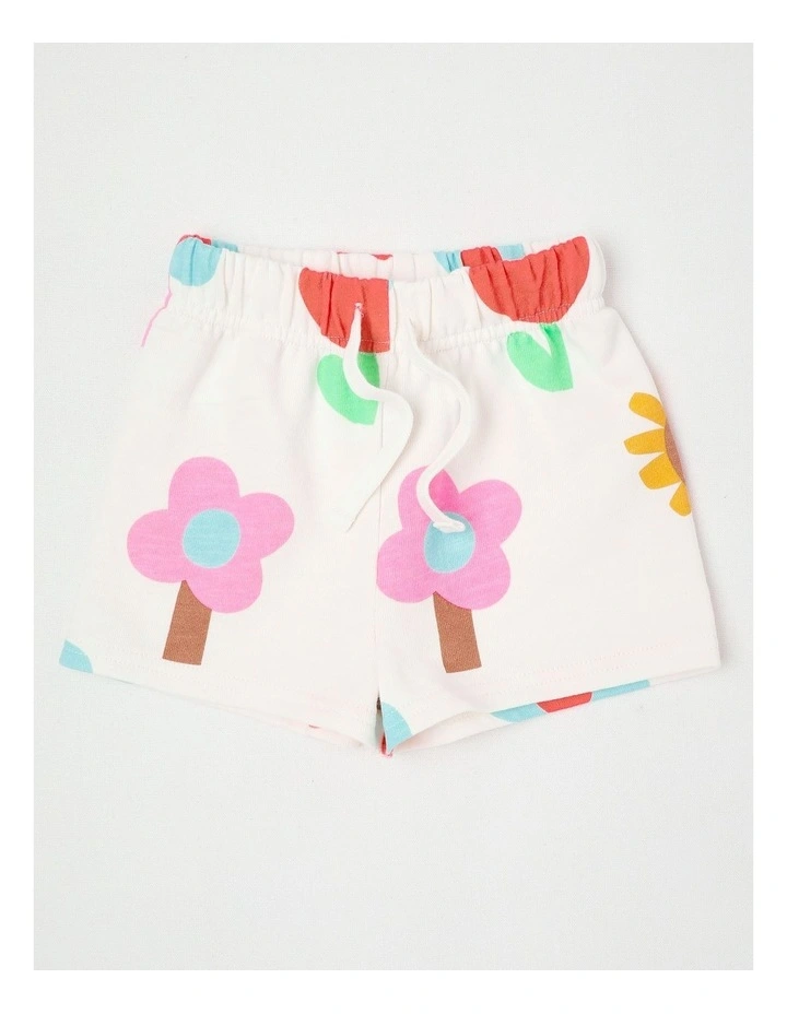 Mazzy Terry Top & Bottom Set with Happy Flower Print in Cream image 5
