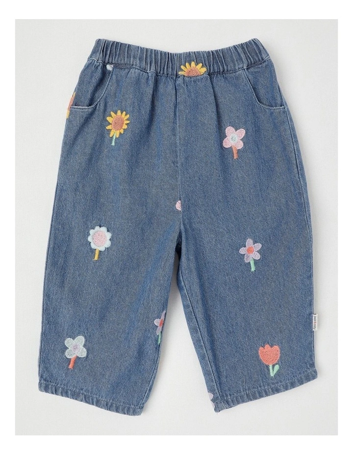 Freida Chambray Top & Bottom Set with Flower Embroidery in Denim image 5