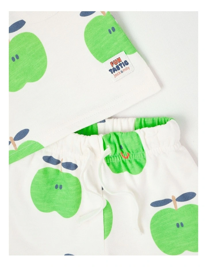 Mazzy Terry Top & Bottom Set with Little Apple Print in White image 2