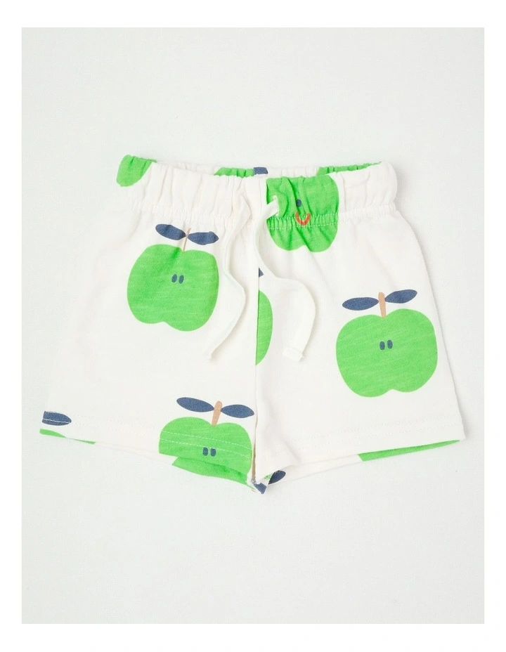 Mazzy Terry Top & Bottom Set with Little Apple Print in White image 5