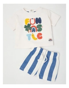 Otis Funtastic Top and Striped Bottom Set in Blue