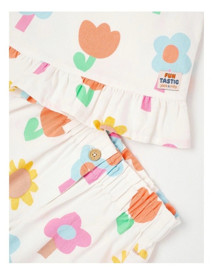 Willow Peplem Top & Pant Set in Happy Flower Print in Cream image 2