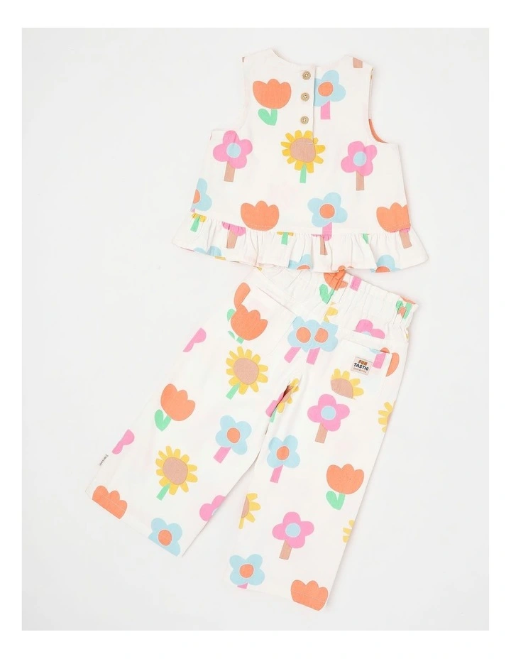 Willow Peplem Top & Pant Set in Happy Flower Print in Cream image 3
