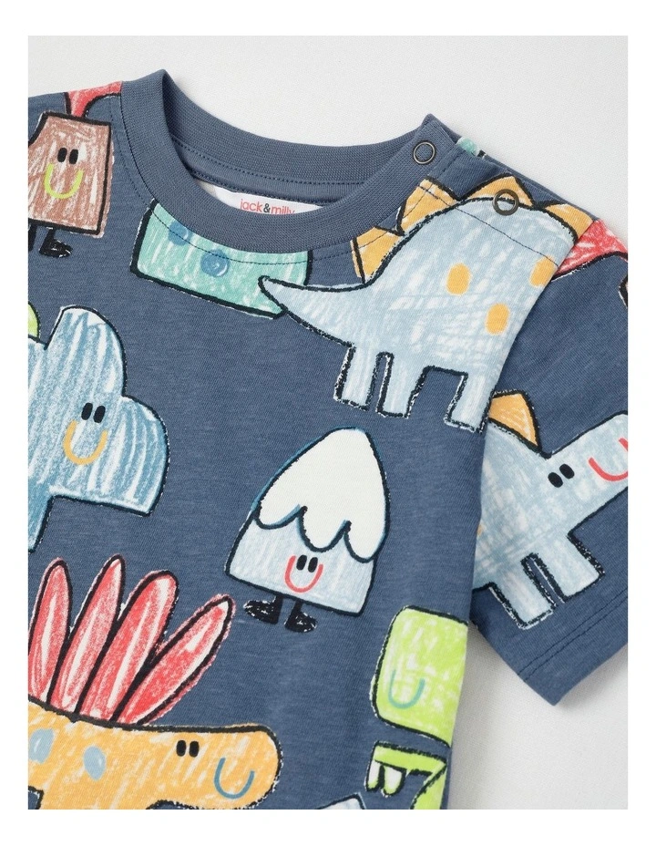 Dylan Top & Bottom Pyjama Set in Crayon Dino Print in Navy image 2