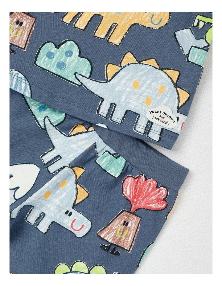 Dylan Top & Bottom Pyjama Set in Crayon Dino Print in Navy image 4