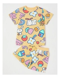 Dylan Top & Bottom Pyjama Set in My Favourite Things Print in Yellow