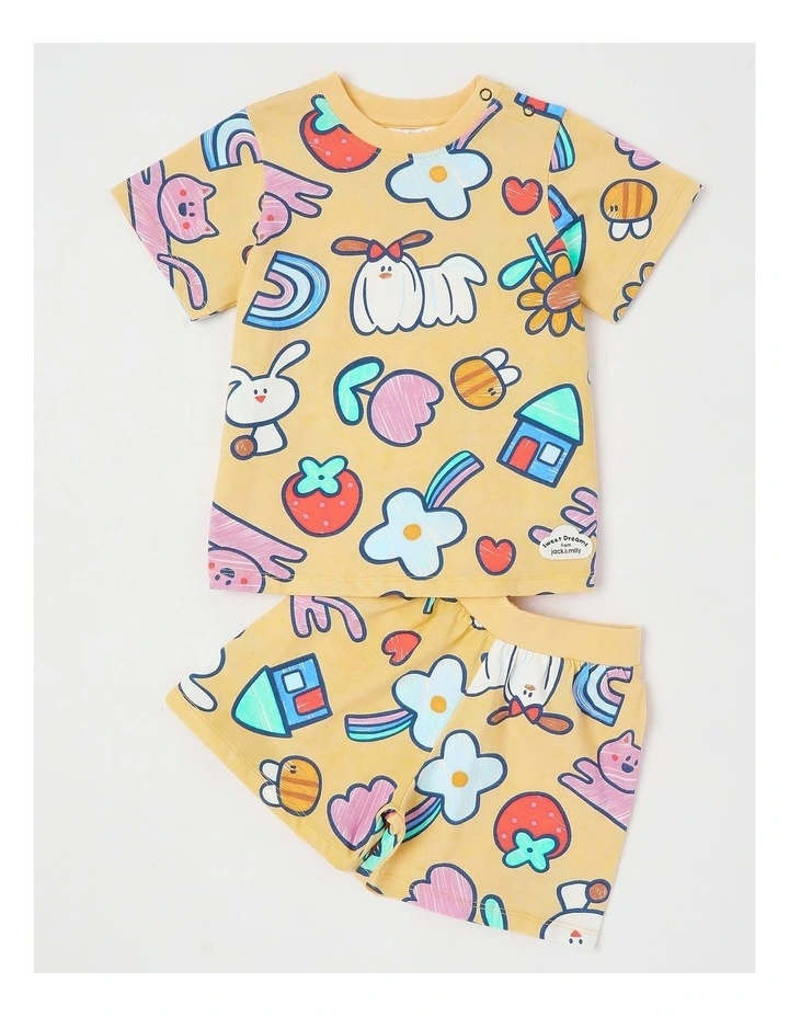Dylan Top & Bottom Pyjama Set in My Favourite Things Print in Yellow image 1
