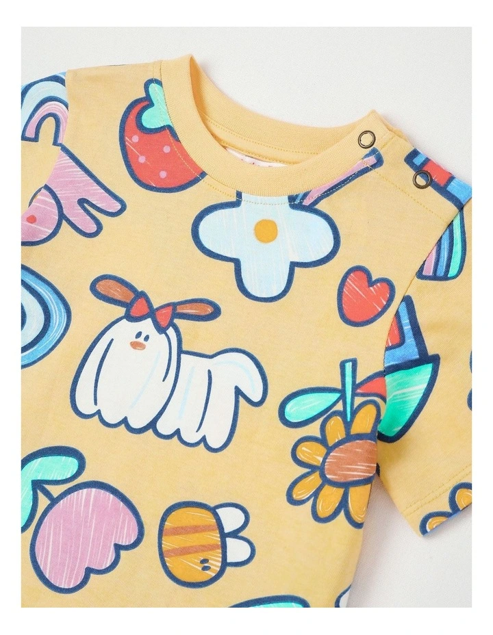 Dylan Top & Bottom Pyjama Set in My Favourite Things Print in Yellow image 2