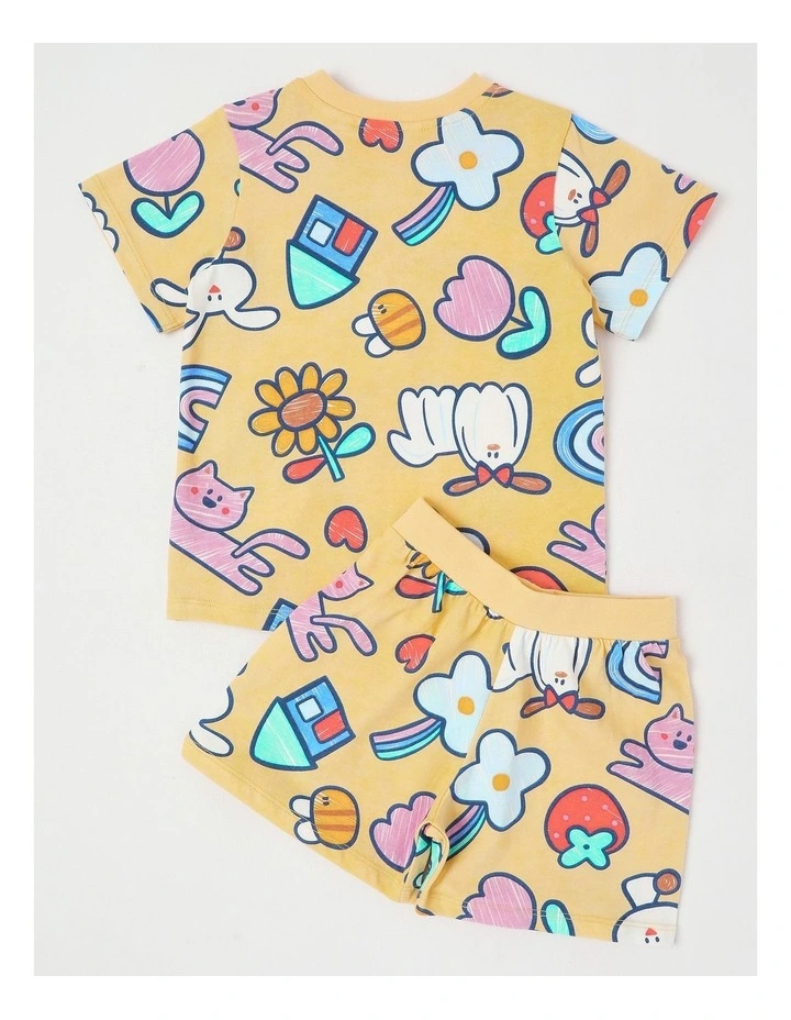 Dylan Top & Bottom Pyjama Set in My Favourite Things Print in Yellow image 3