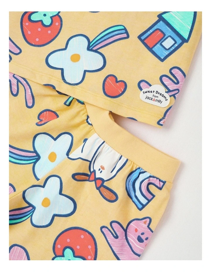 Dylan Top & Bottom Pyjama Set in My Favourite Things Print in Yellow image 4