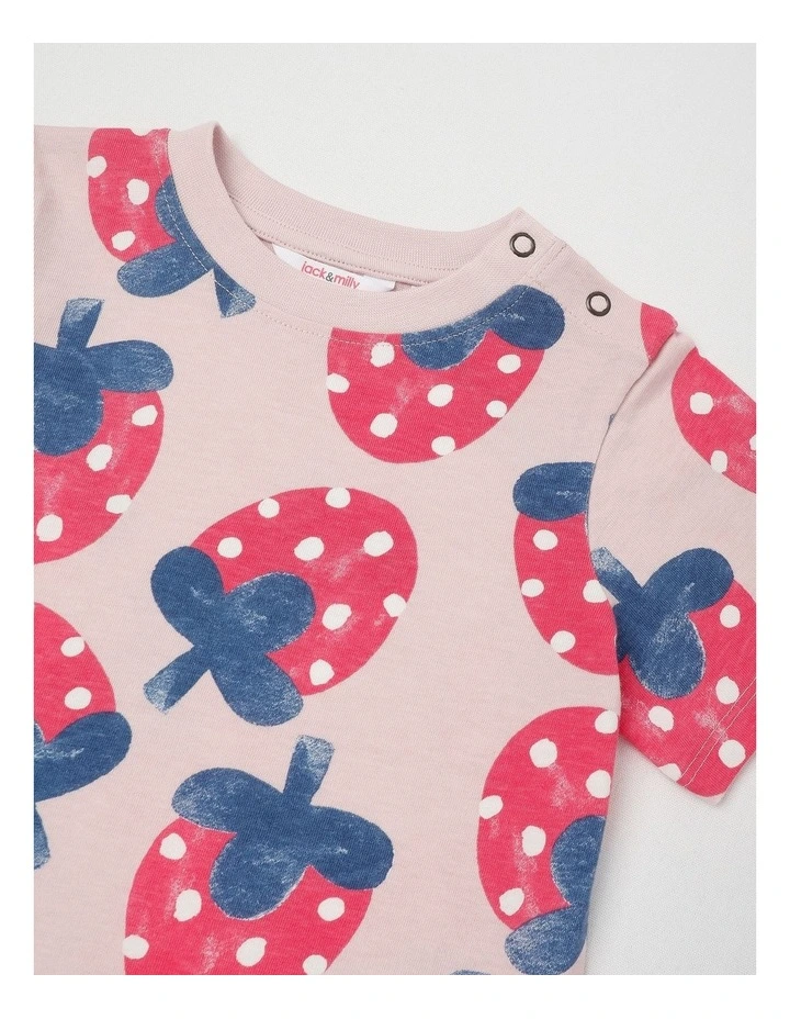 Dylan Pyjama Set with Watercolour Strawberry Print in Pink image 2