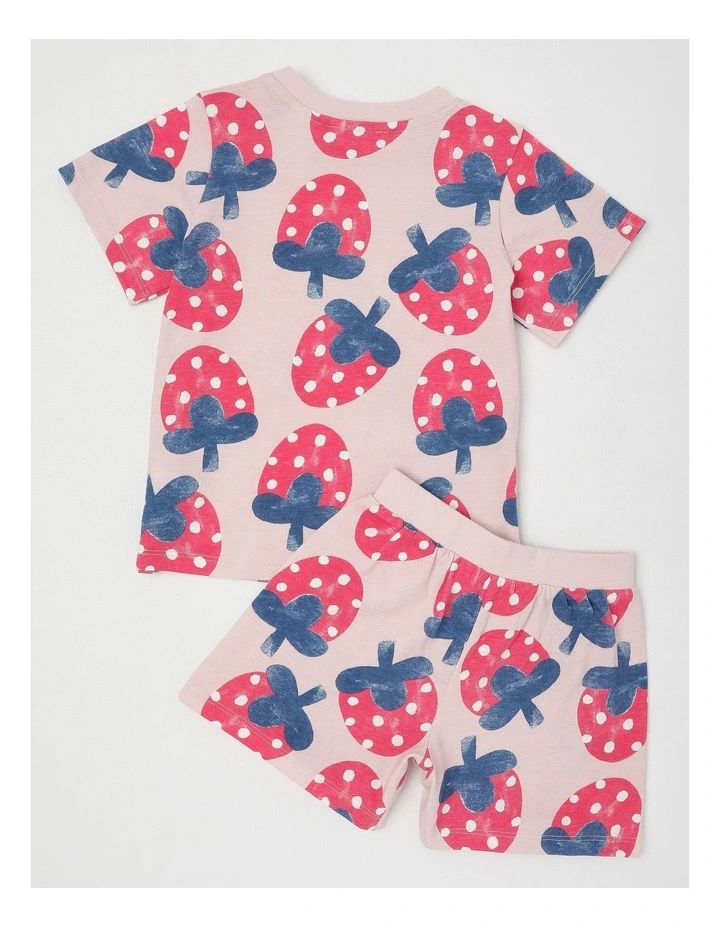 Dylan Pyjama Set with Watercolour Strawberry Print in Pink image 3