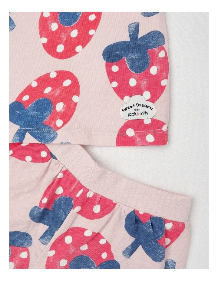 Dylan Pyjama Set with Watercolour Strawberry Print in Pink image 4