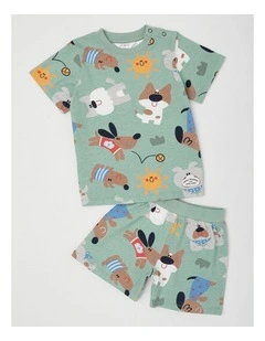 Dylan Pyjama Set with Dark Green Print in Green