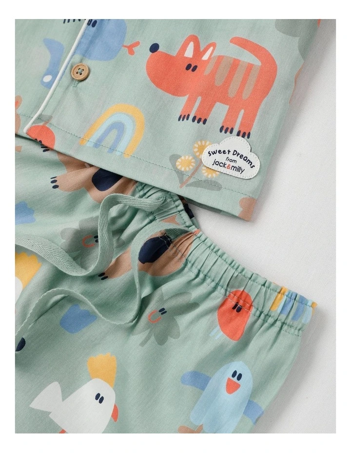 Freddie Woven Pyjama Set in All Over Aus Print in Green image 4