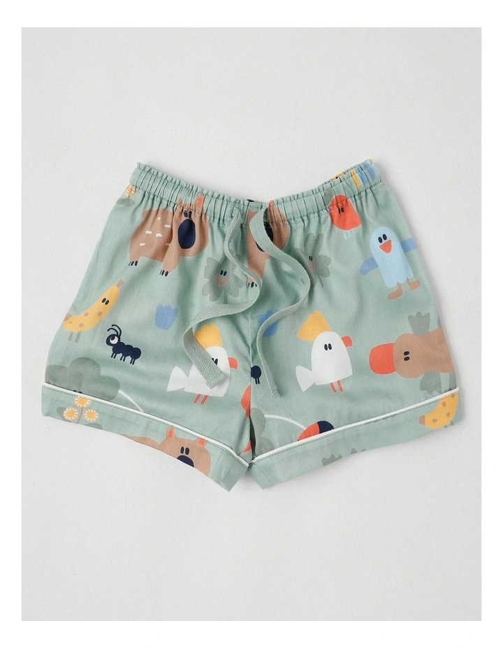 Freddie Woven Pyjama Set in All Over Aus Print in Green image 5