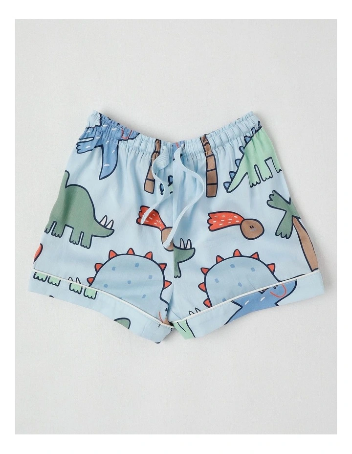 Freddie Woven Pyjama Set in Dinosaur Club Print in Blue image 5