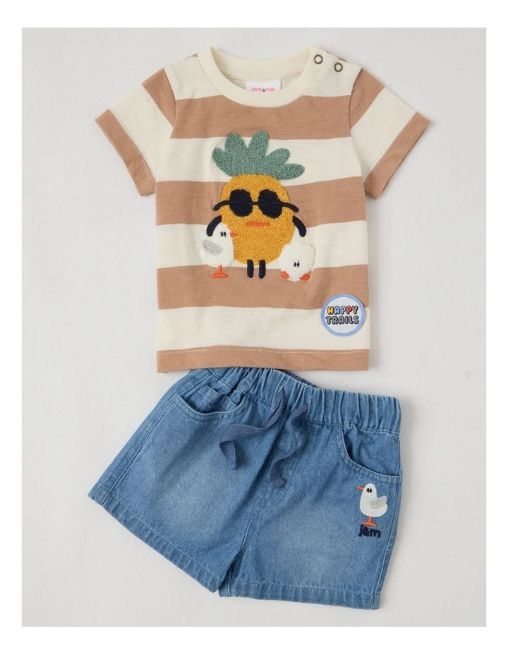 Jasper Pineapple Top and Denim Short Set in Brown Stripe image 1