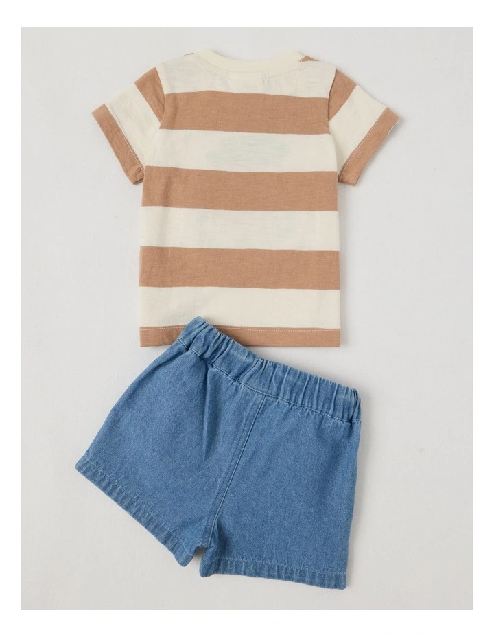 Jasper Pineapple Top and Denim Short Set in Brown Stripe image 3