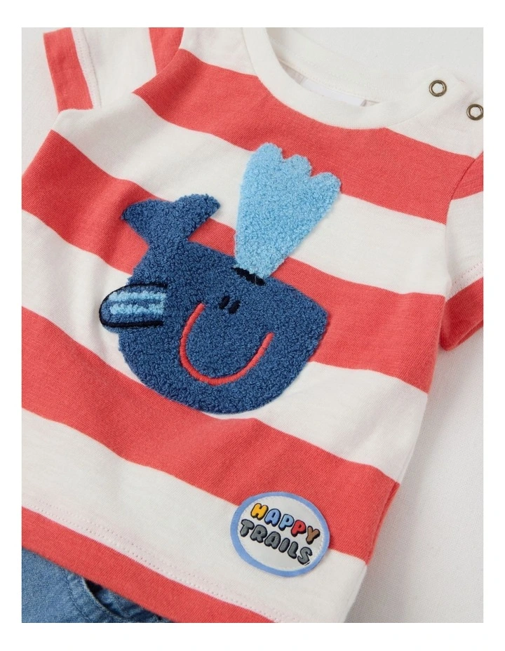 Jasper Whale Top and Denim Short Set in Red Stripe image 2