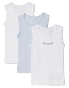 Embroidered Singlet 3 Pack in Blue
