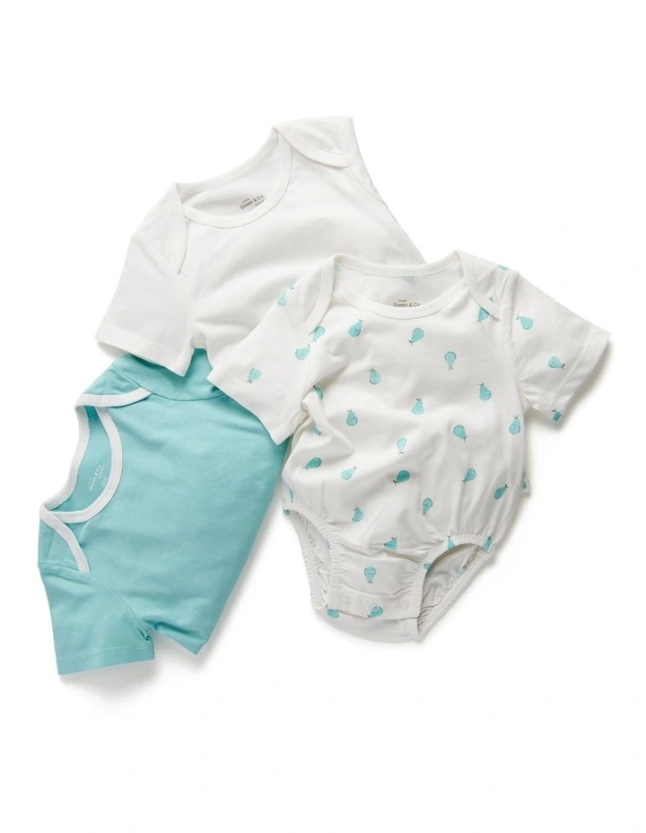 Pear Short Sleeve Bodysuit Ice Green 3 Pack image 2