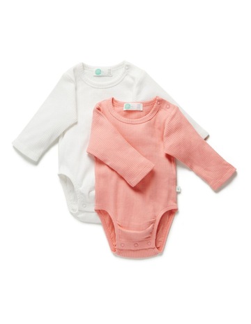 Long Sleeve Bodysuit Peach/White 2 Pack 