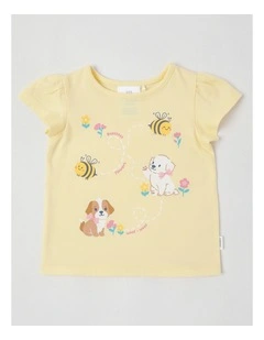 Essentials Puppy & Bees T-Shirt in Yellow
