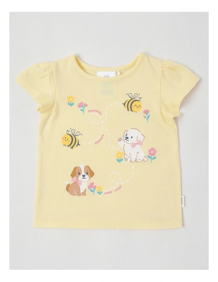 Essentials Puppy & Bees T-Shirt in Yellow image 1