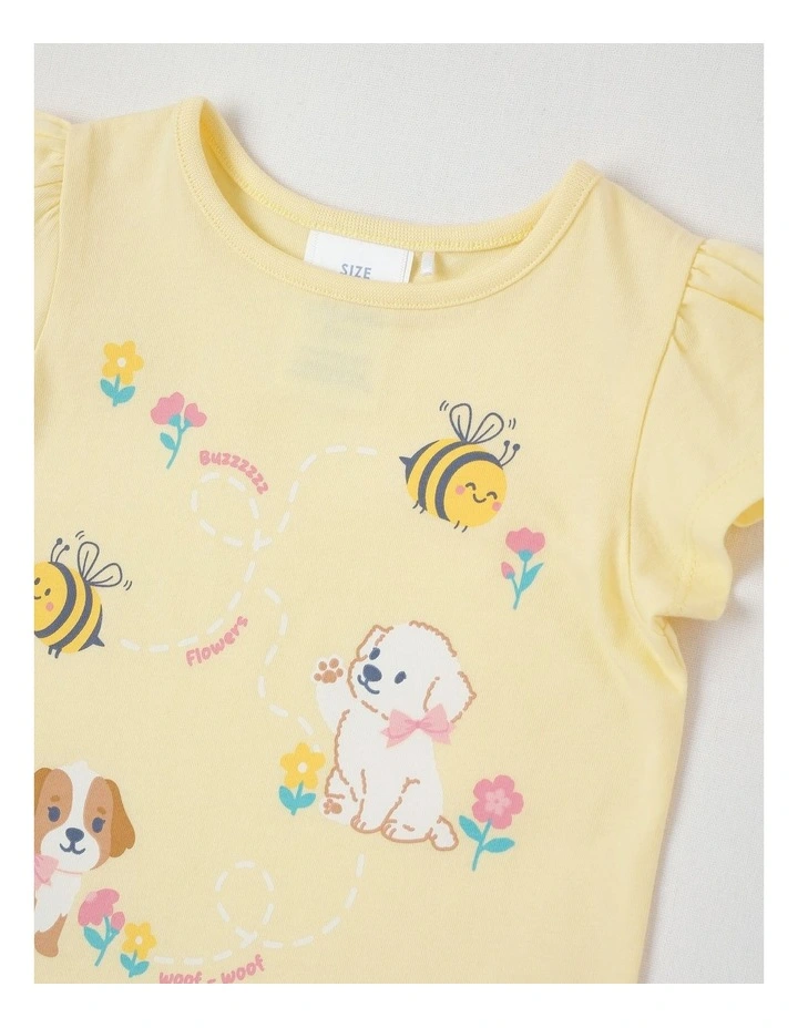 Essentials Puppy & Bees T-Shirt in Yellow image 2
