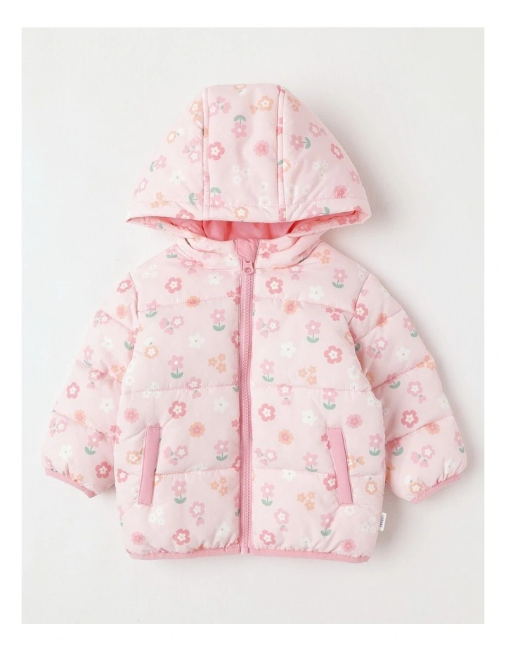 Flower Puffer Jacket in Pale Pink image 1