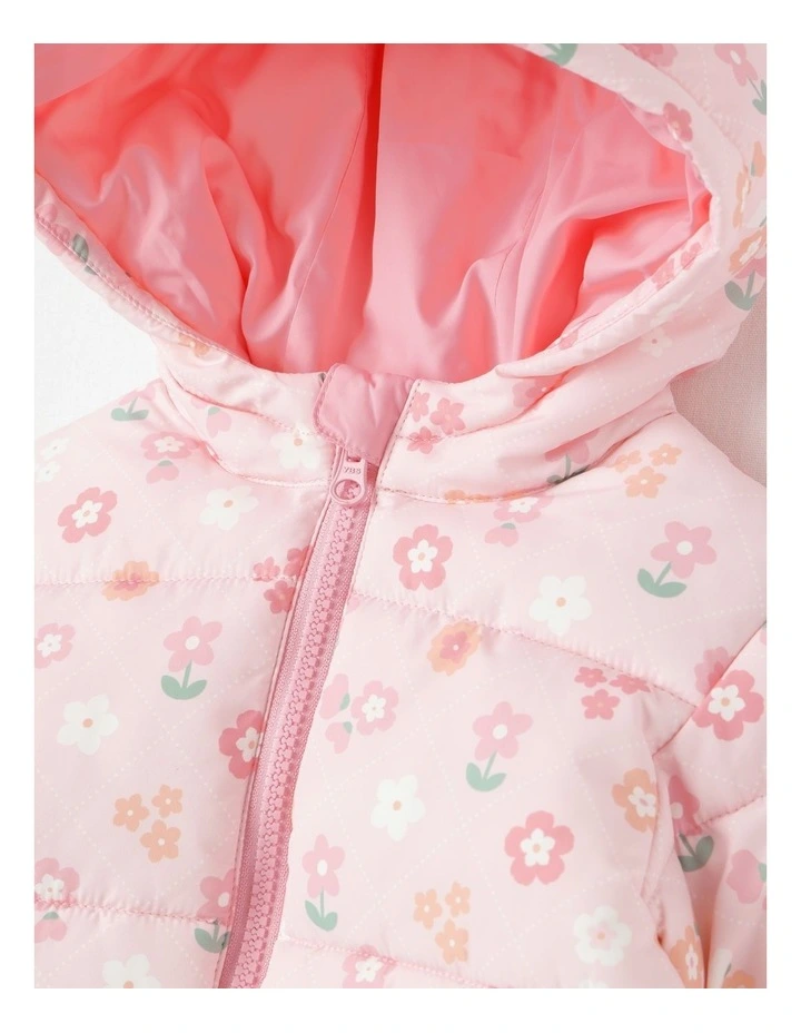 Flower Puffer Jacket in Pale Pink image 2