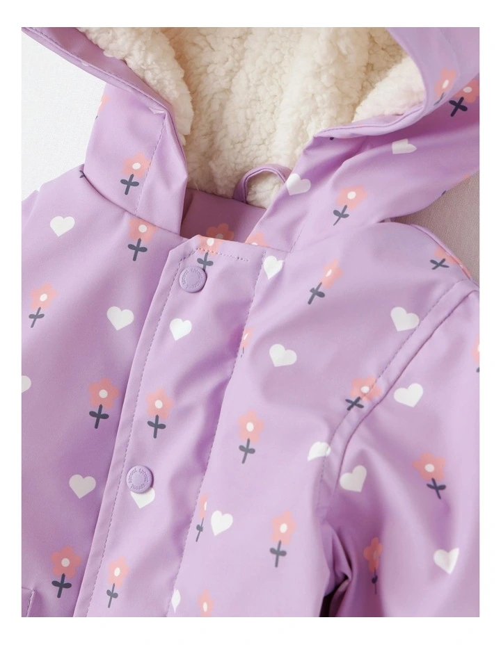 Sherpa Lined Colour Block Raincoat Jacket in Light Purple image 4