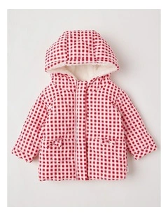 Fur Lined Quilted Heart Jacket in Crimson