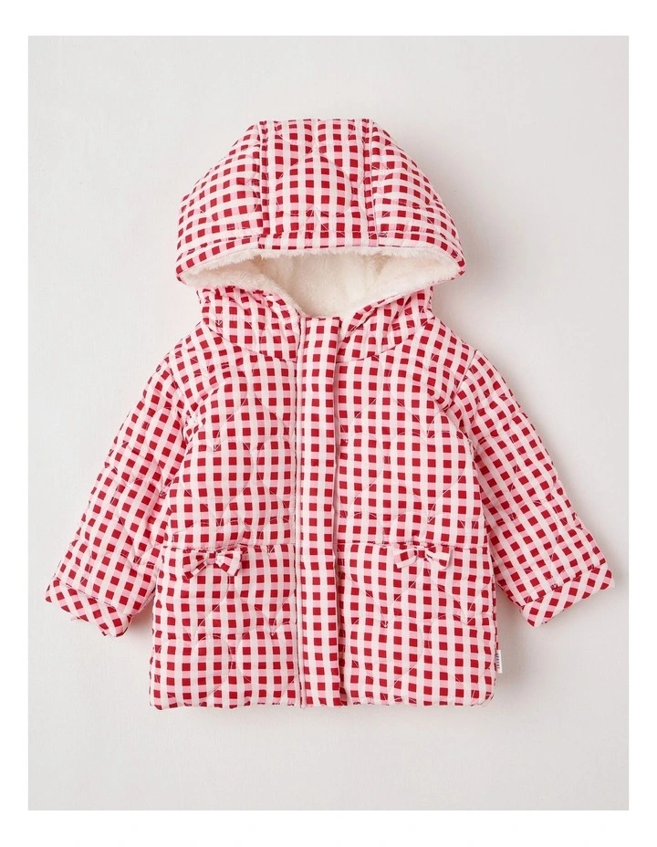 Fur Lined Quilted Heart Jacket in Crimson image 1