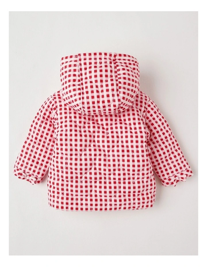 Fur Lined Quilted Heart Jacket in Crimson image 3