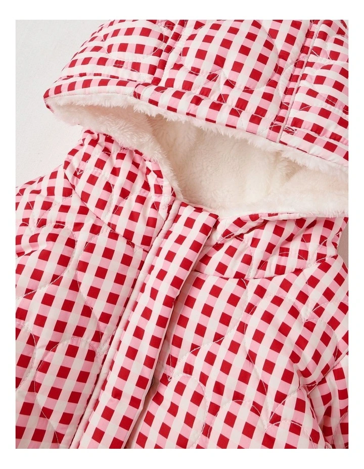 Fur Lined Quilted Heart Jacket in Crimson image 4