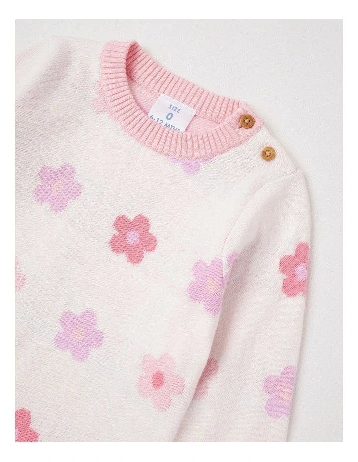 Essential Intarsia Floral Jumper in Cream image 2