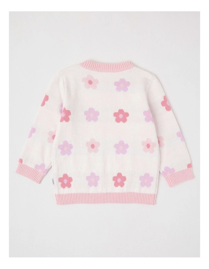 Essential Intarsia Floral Jumper in Cream image 3