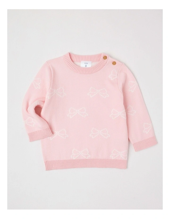 Essential Intarsia Bow Jumper in Blush image 1