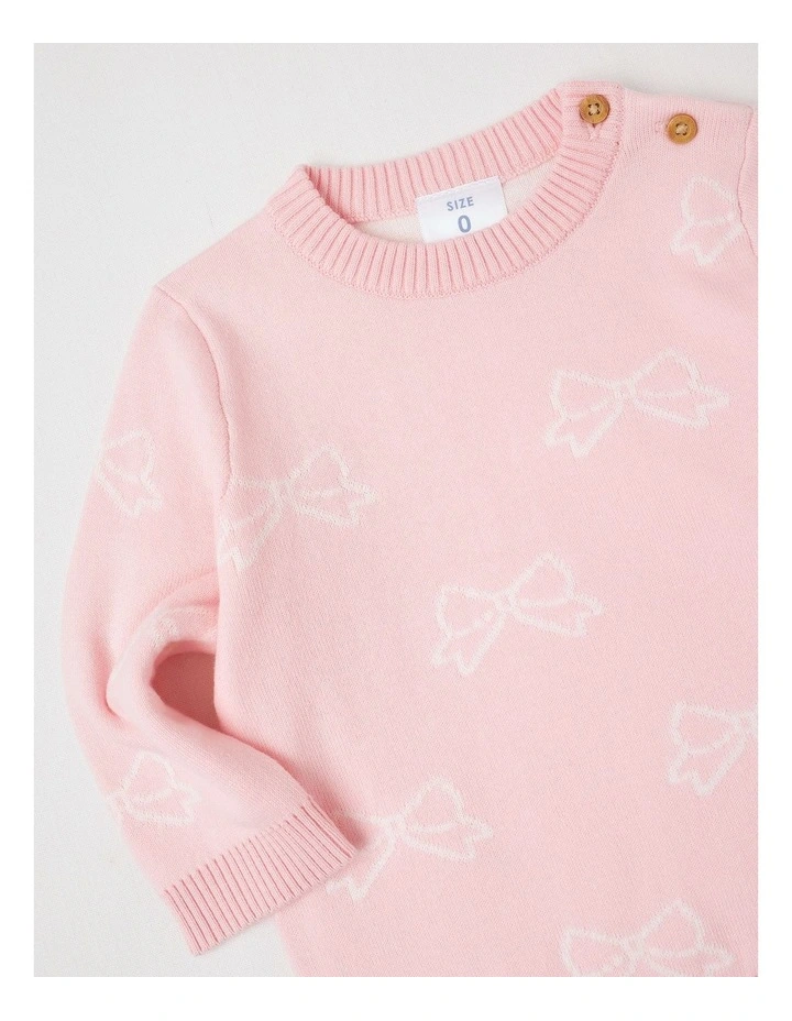 Essential Intarsia Bow Jumper in Blush image 2
