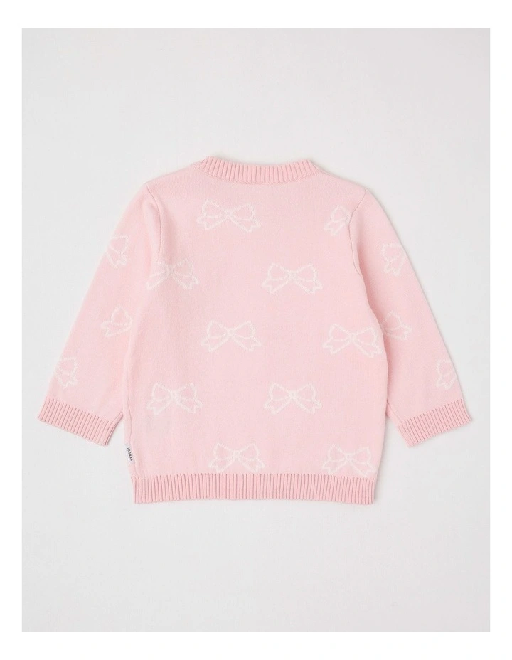 Essential Intarsia Bow Jumper in Blush image 3