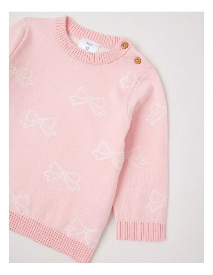 Essential Intarsia Bow Jumper in Blush image 4