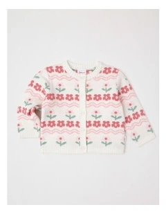 Floral Knit Cardigan in Cream