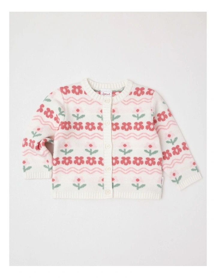 Floral Knit Cardigan in Cream image 1
